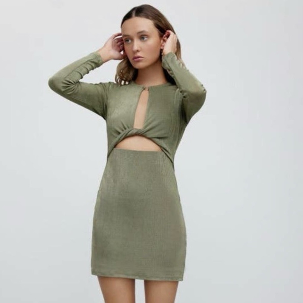 Significant Other Bright Olive Cutout Long Sleeve Mini Dress Woman never used